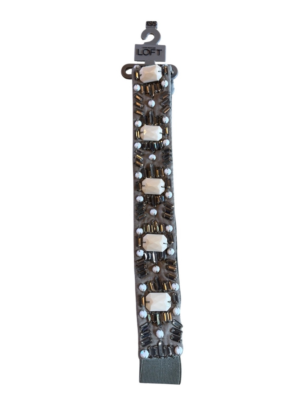 LOFT Olive Stretch Belt with White and Gunmetal Embellishments